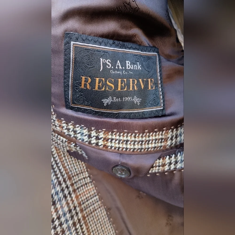 Vintage Jos A Bank Reserve Men's Wool And Cashmere Made In Italy Plaid Blazer